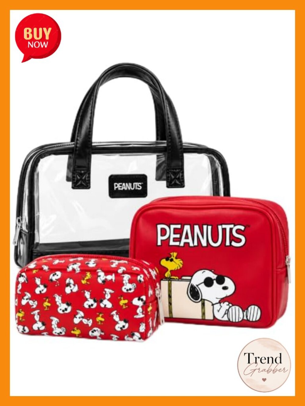 3-Piece Clear Travel Toiletry Bag Set Zippered Cosmetic Cases